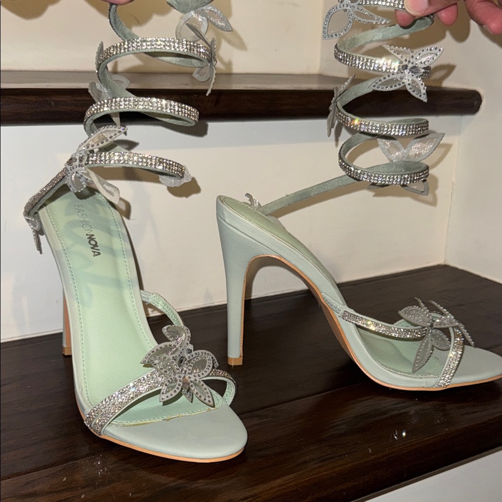 Fashion Nova Glittering Silver Heels